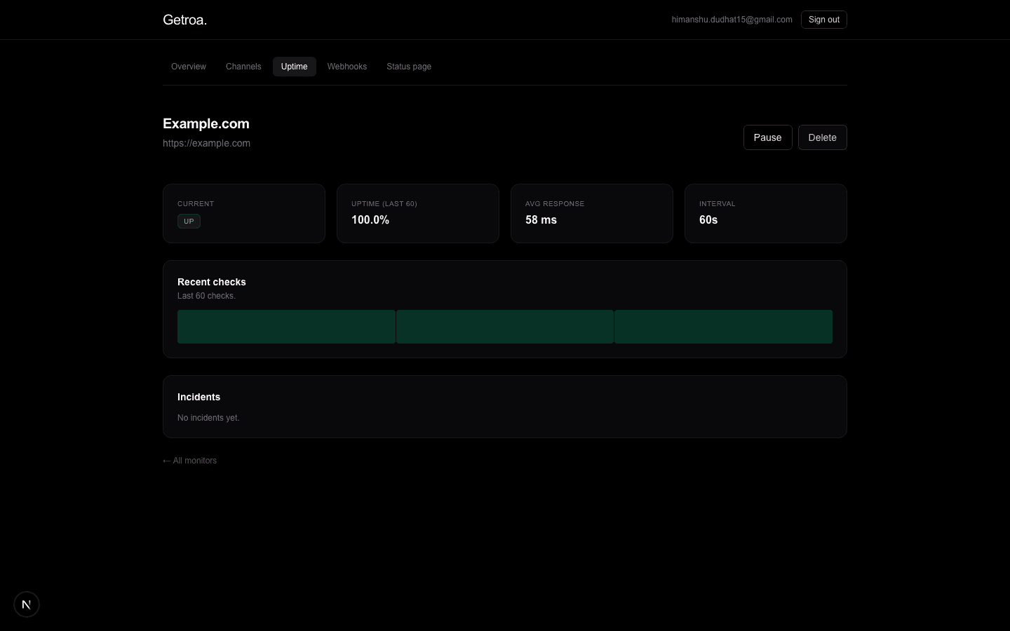 Uptime monitoring screenshot